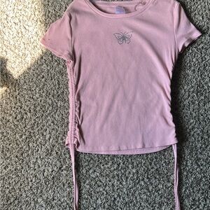 Pink with a sliver heart crop top tight fitted